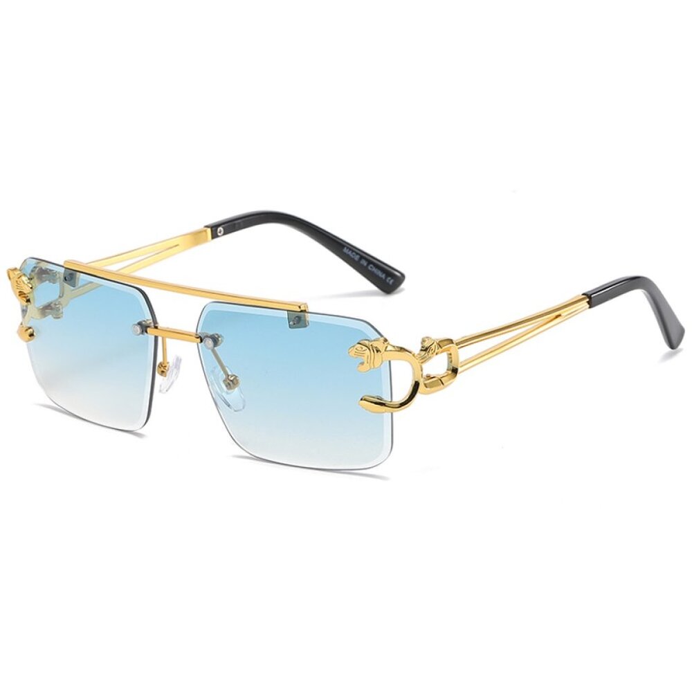 Men‎ Sunglasses Square Green Lens Fashion Gold Metal Frame Rapper Icedout Lentes